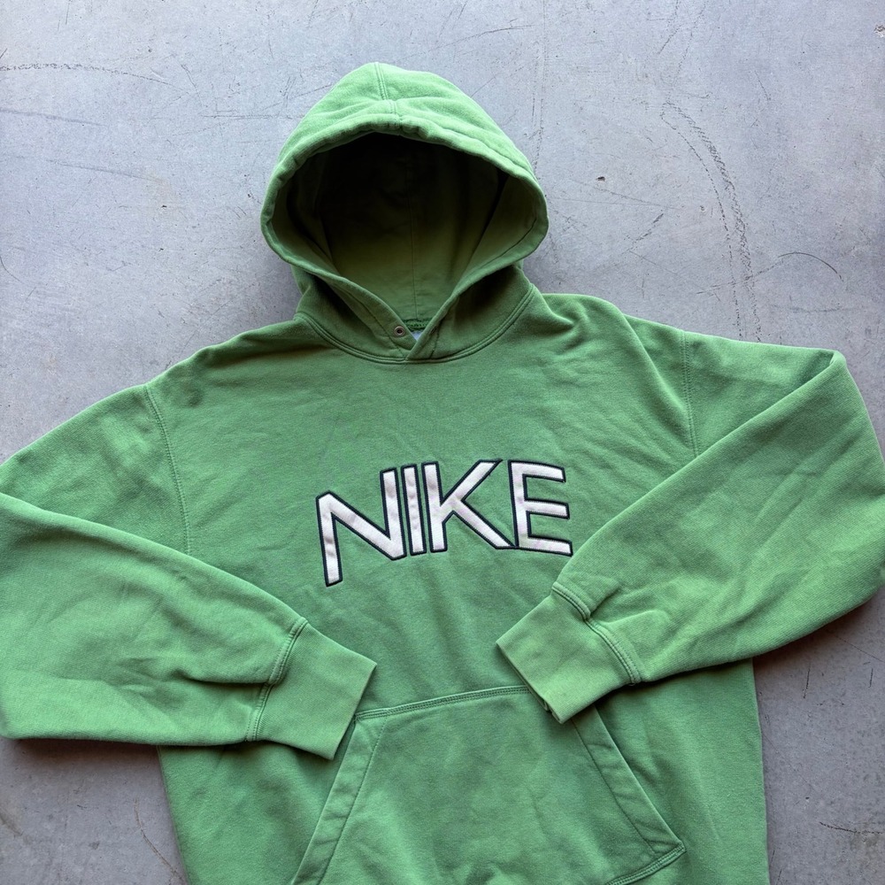 Vintage Nike Spellout Hoodie Green Y2K Embroidered Logo Mens Large